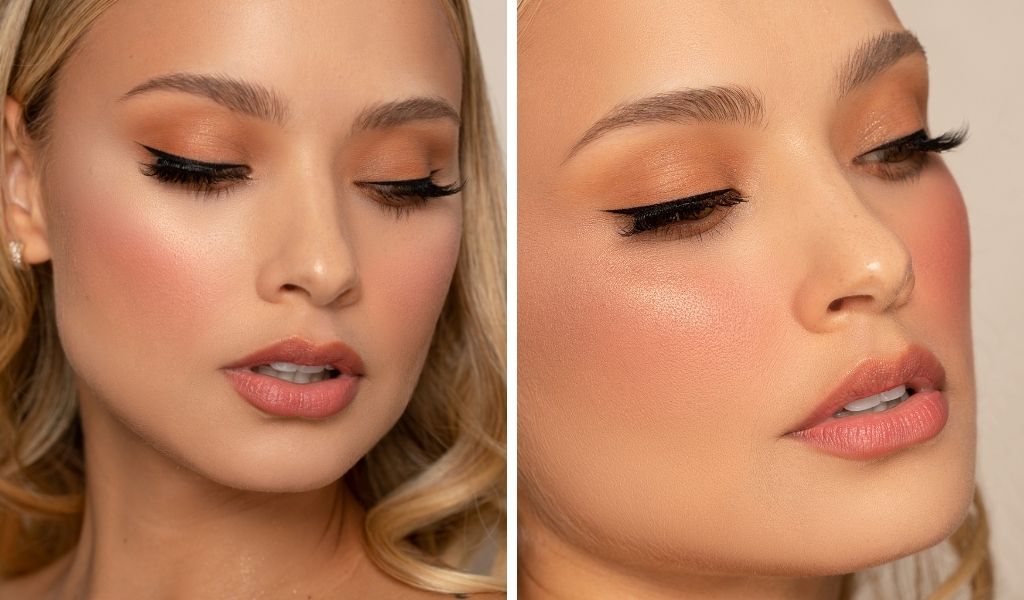 Model mit Make-up und apricotfarbenem Blush