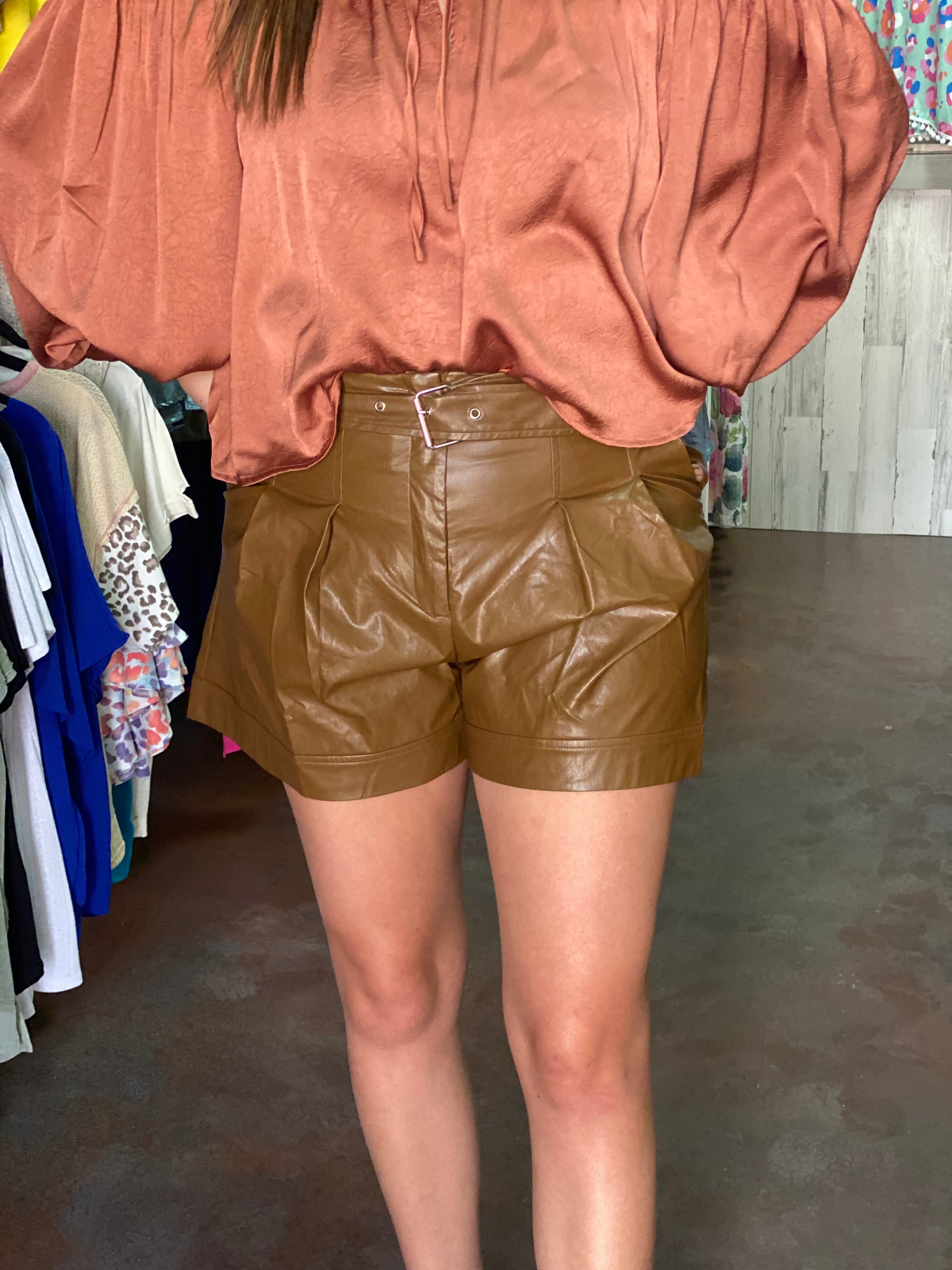 Brown Pleather Shorts