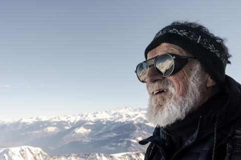 Roland Cachot wearing the Glacier Optics Moiry sunglasses with the Zeiss Vision lenses in Ovronnaz, Grand Muveran Massif, in the swiss Alps.