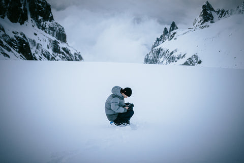 jules guarneri on the saleina glacier while filming for Saleinaz base camp