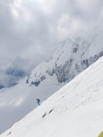 Nicolas Gendre on his way down the Weisshorn, skiing some spring snow