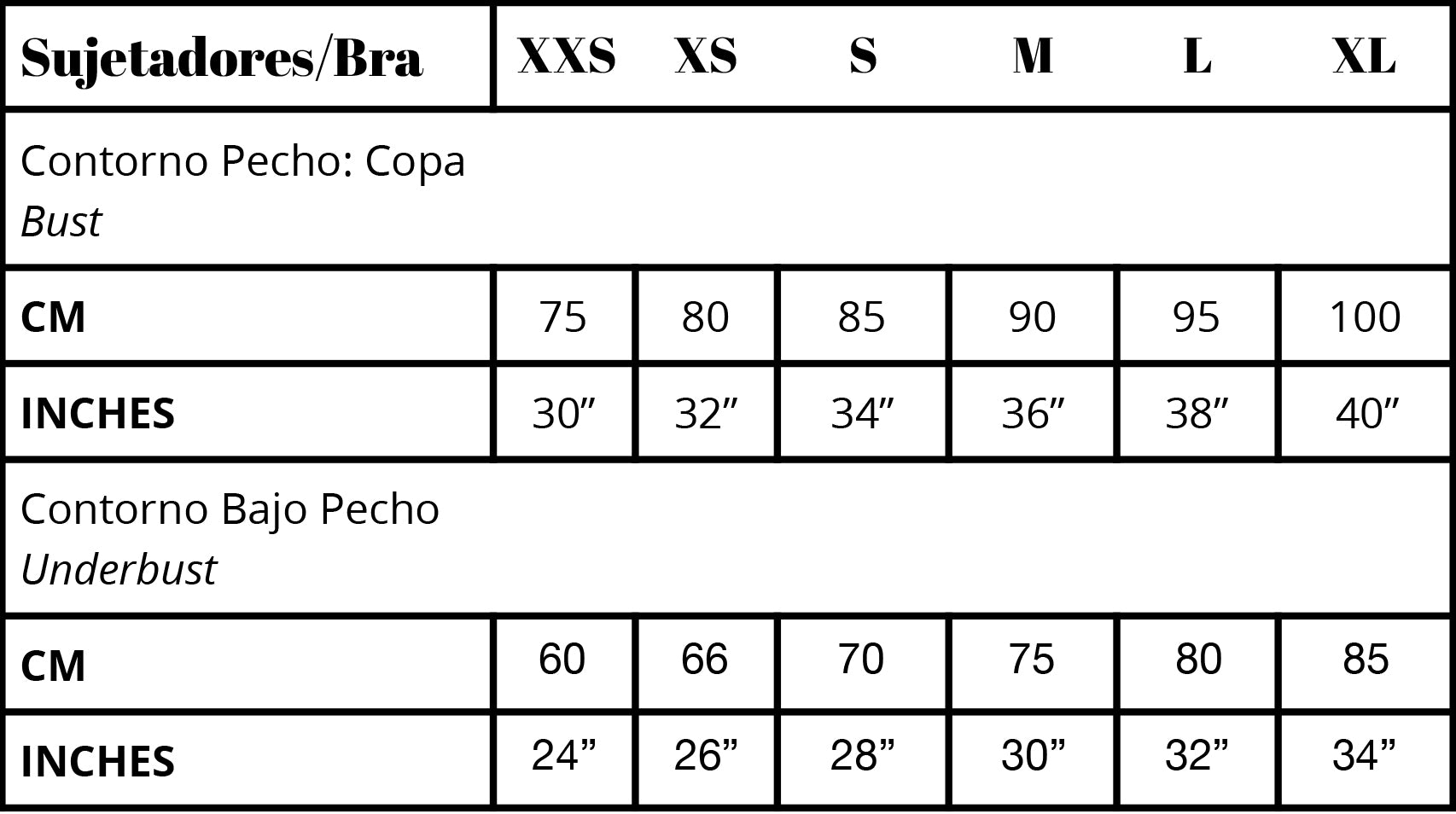 size guide - bras - philomena intimates