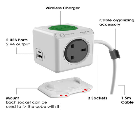 Enchufe modular - Power Cube Extended USB A+C Wireless Charger ALLOCACOC,  Verde