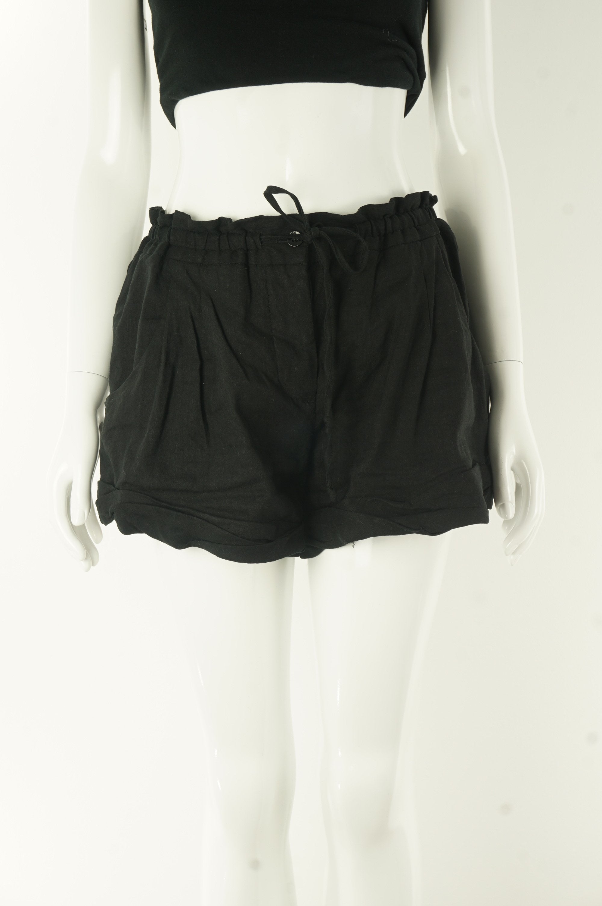 high waisted black linen shorts