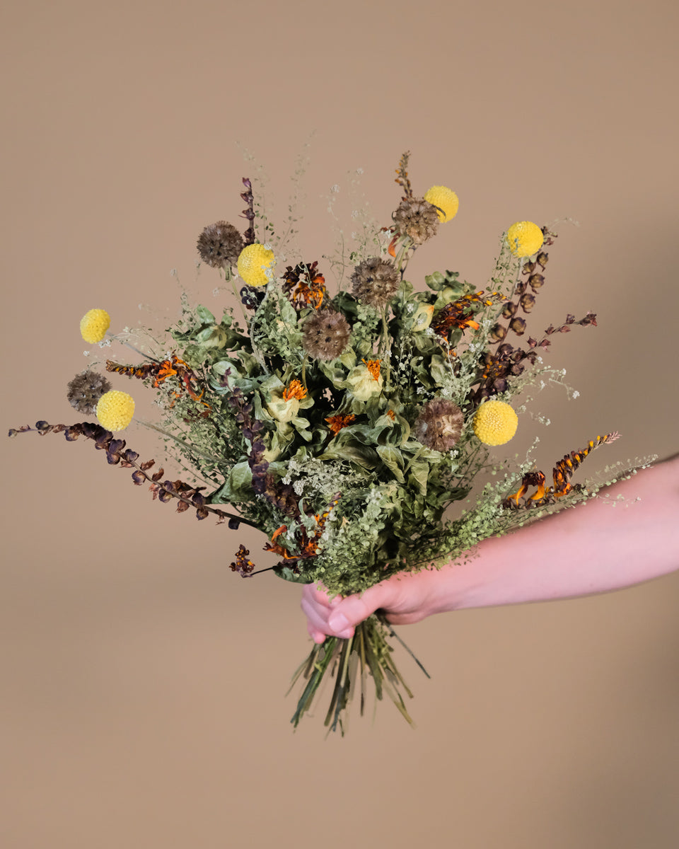 Augenweide | Trockenblumen-Strauss mit gelben und rostroten Blüten
