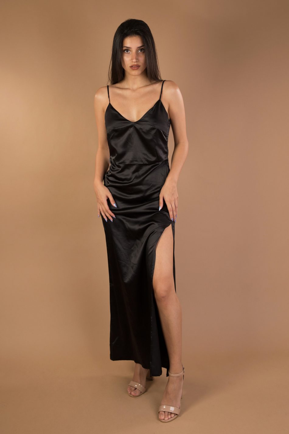 maxi satin dress with split