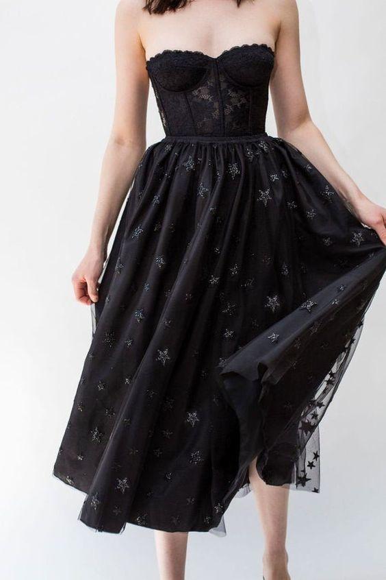 Black Maleah Homecoming Dresses Tulle Tea Length With Starts 9833