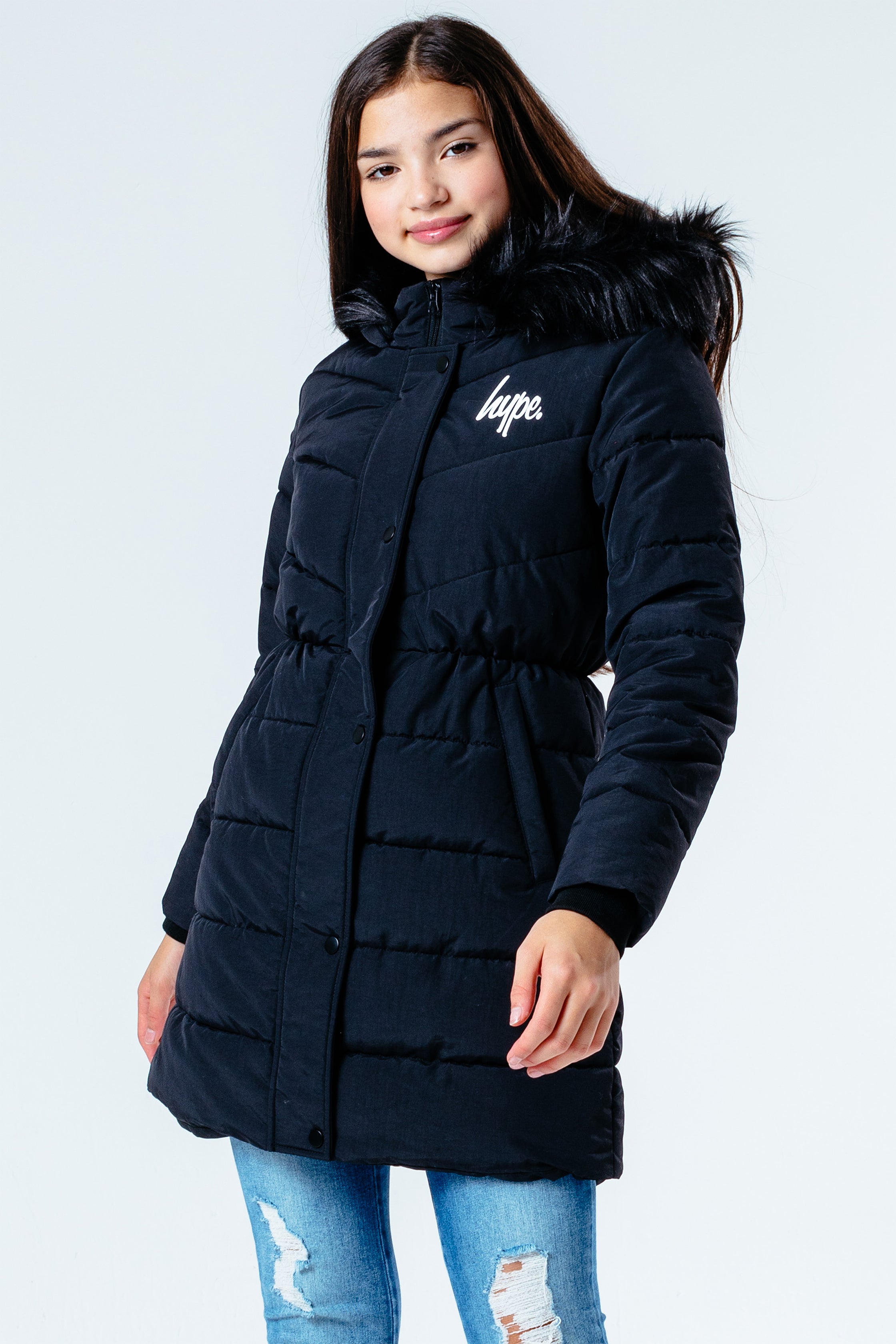 HYPE BLACK FITTED PARKA GIRLS JACKET | Hype.