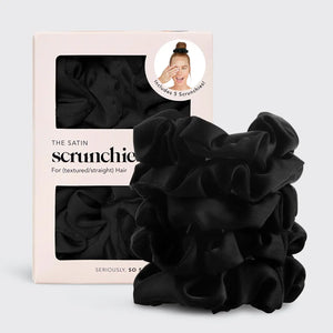 Satin Sleep Scrunchies 5pc - Black - Ivy House Boutique
