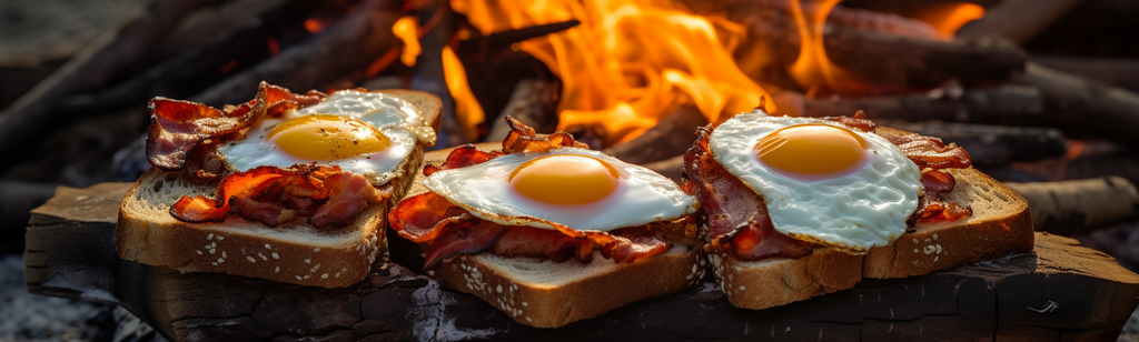 cooking bacon and eggs on the campfire