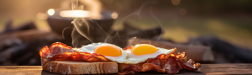 bacon and eggs by the campfire