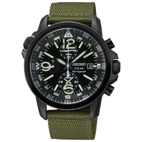 SEIKO SOLAR CHRONOGRAPH COMPASS GREEN NYLON WATCH SSC137P1 – Watchain