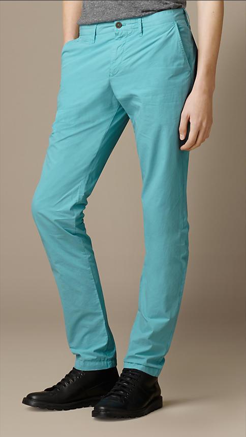 Burberry Trousers Slim Fit Cotton Poplin Chinos | CYAN GREEN –  