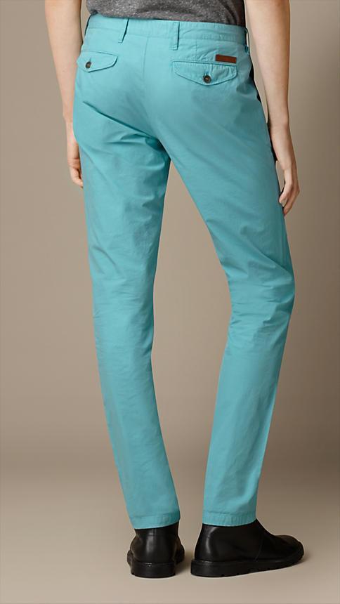 Burberry Trousers Slim Fit Cotton Poplin Chinos | CYAN GREEN –  