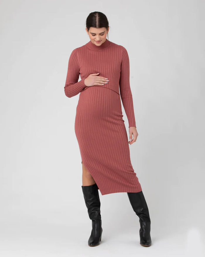 Ruby Ribbbed Knit 2-Piece Maternity & Nursing Dress in Maroon by Ripe  Maternity