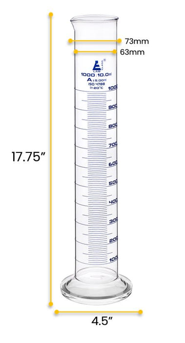 Measuring Cylinder 1000ml Class A Blue Gr Borosilicate Glass Hbarsci