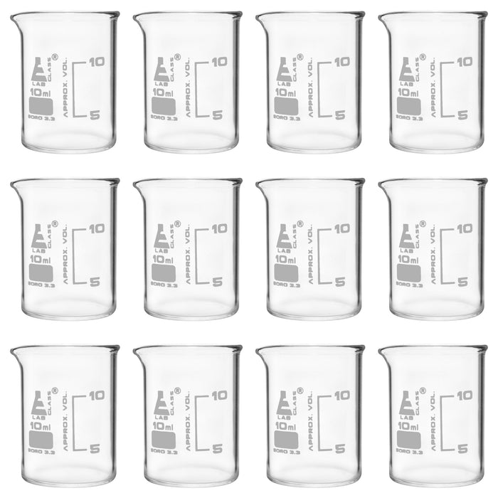 12pk Beakers 10ml Astm Low Form Graduated Borosilicate Glass — Hbarsci 6982