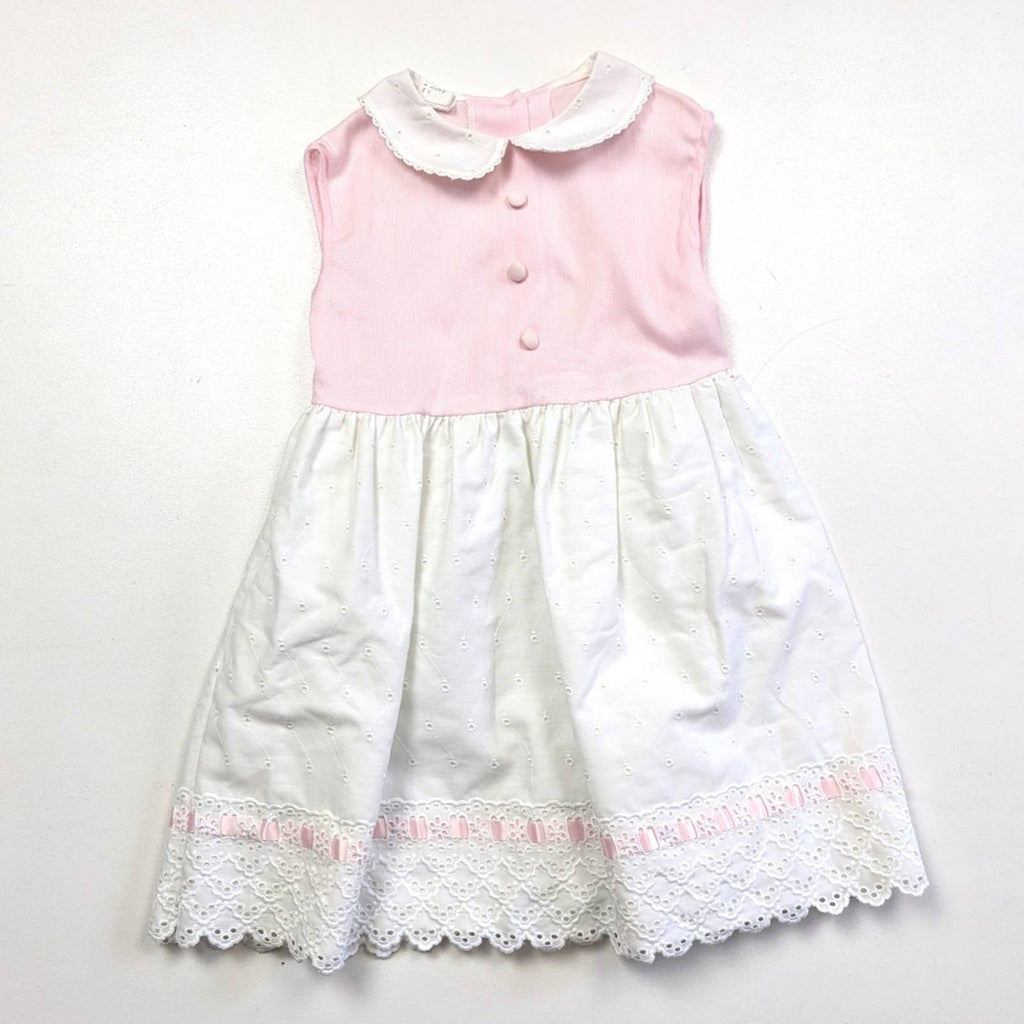 Vintage Dress Girls Size 4-5T Pink Eyelet Sundress