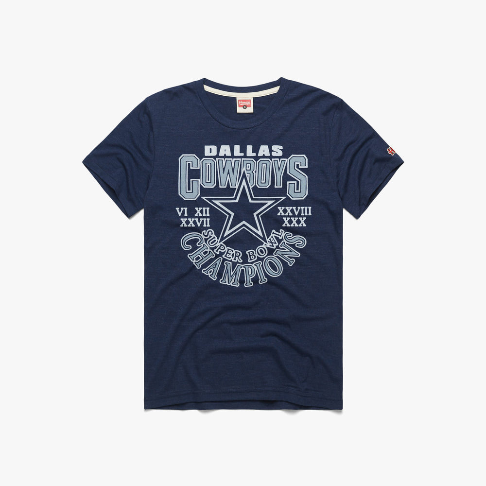 Dallas Cowboys 5 Time Super Bowl Champions T-Shirt from Homage. | Officially Licensed Vintage NFL Apparel from Homage Pro Shop.
