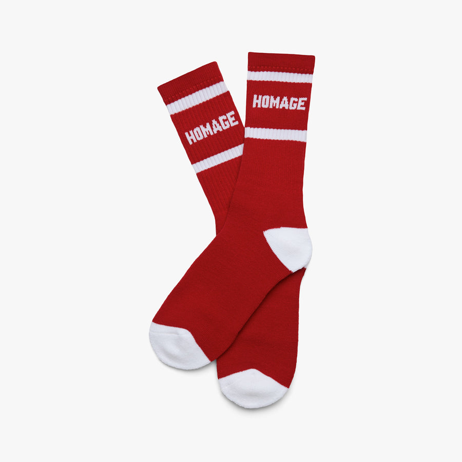 red and white athletic socks