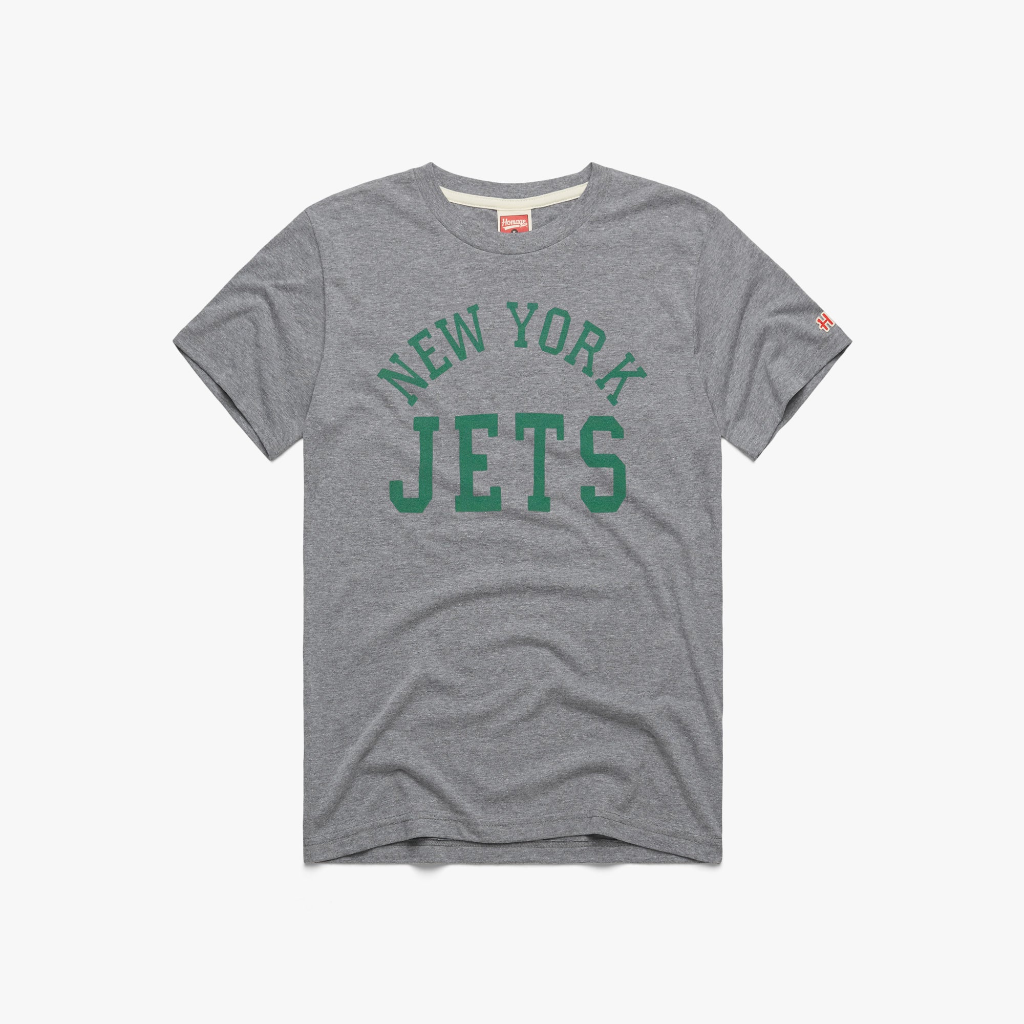 New York Jets Helmet Retro T-Shirt from Homage. | Officially Licensed Vintage NFL Apparel from Homage Pro Shop.