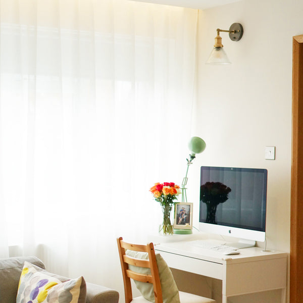 Home office space in corner of living room