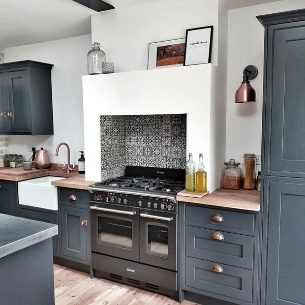 Dark cabinets in a kitchen interior