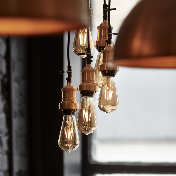 Filament bulbs in a restaurant interior