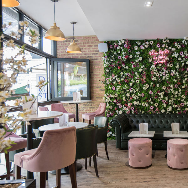 Floral wall interior in a restaurant/bar 