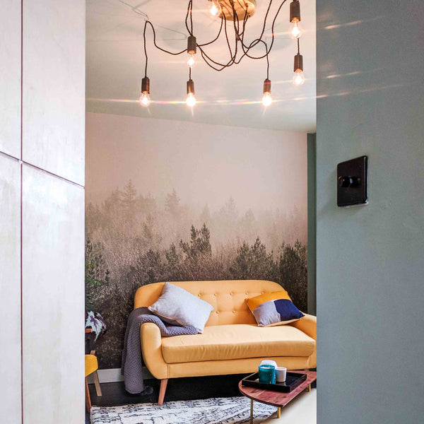 Living room interior with statement ceiling lights