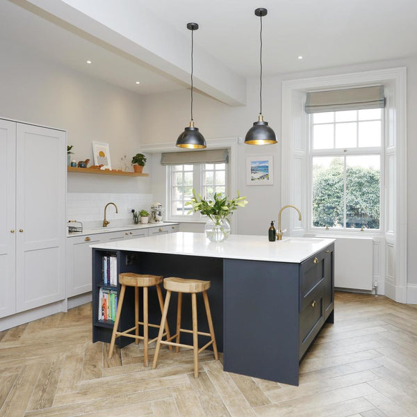 Kitchen ceiling pendants having over a kitchen island in a modern interior