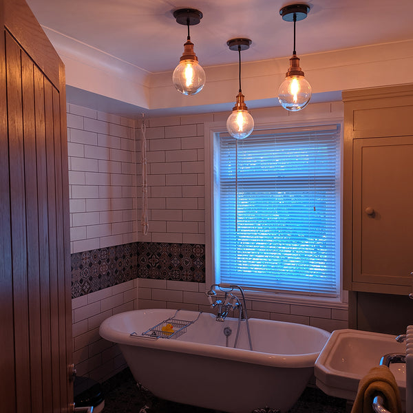 Bathroom with hanging ceiling lights
