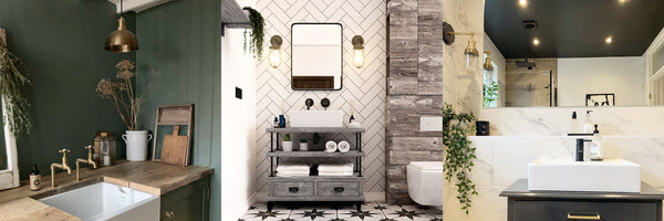 Bathrooms with handcrafted industrial lighting