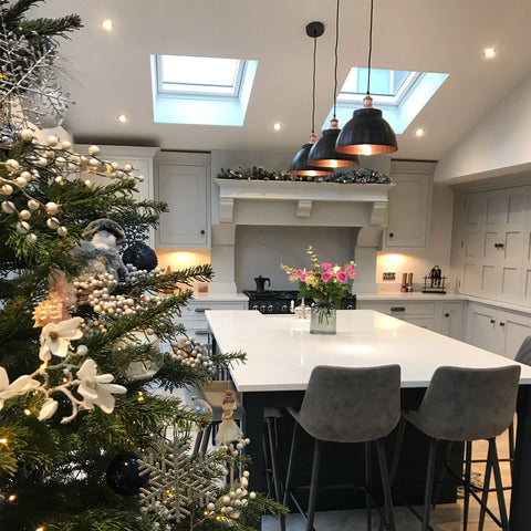 A luxury kitchen interior with Christmas tree