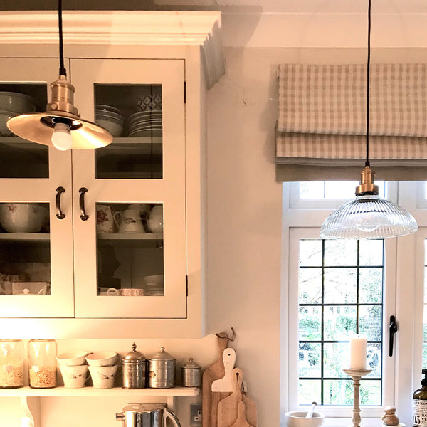 Kitchen in winter with hanging ceiling lights