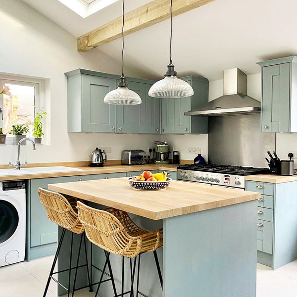 glass pendants in a kitchen