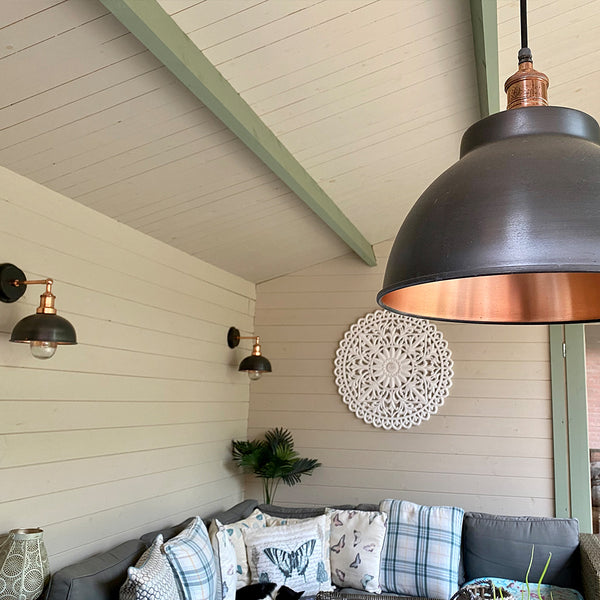 A bright space with metal light fixtures