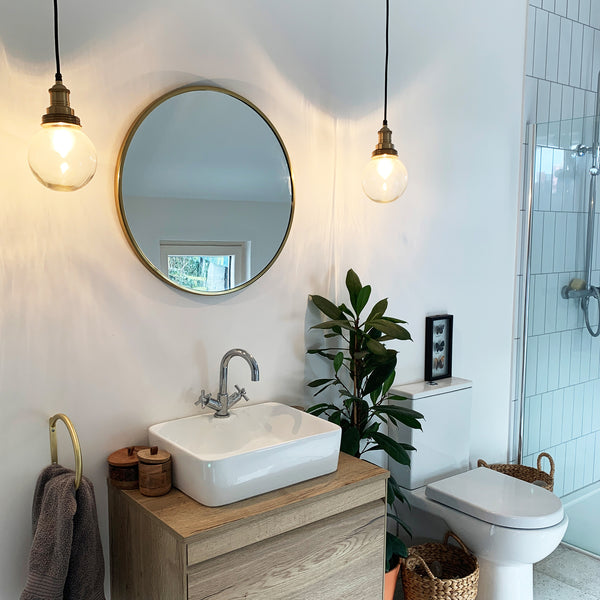 vintage lights in a modern bathroom