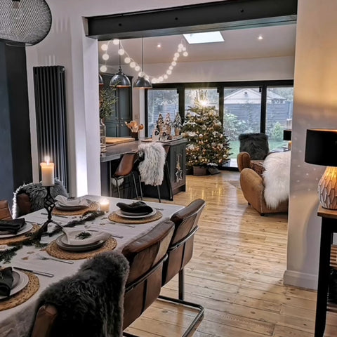 A modern interior design with Christmas lights