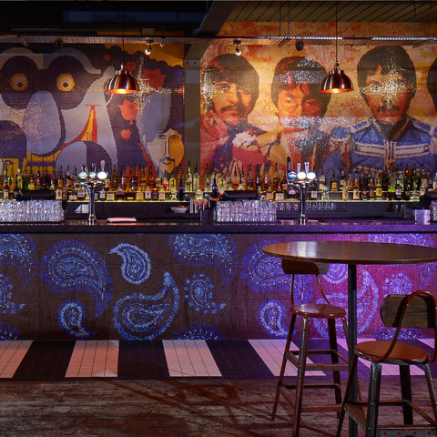 A bar with colourful tile mosaics