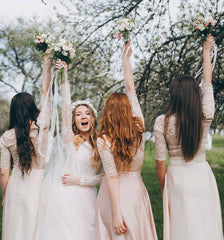 Beautiful bride and her bridesmaids