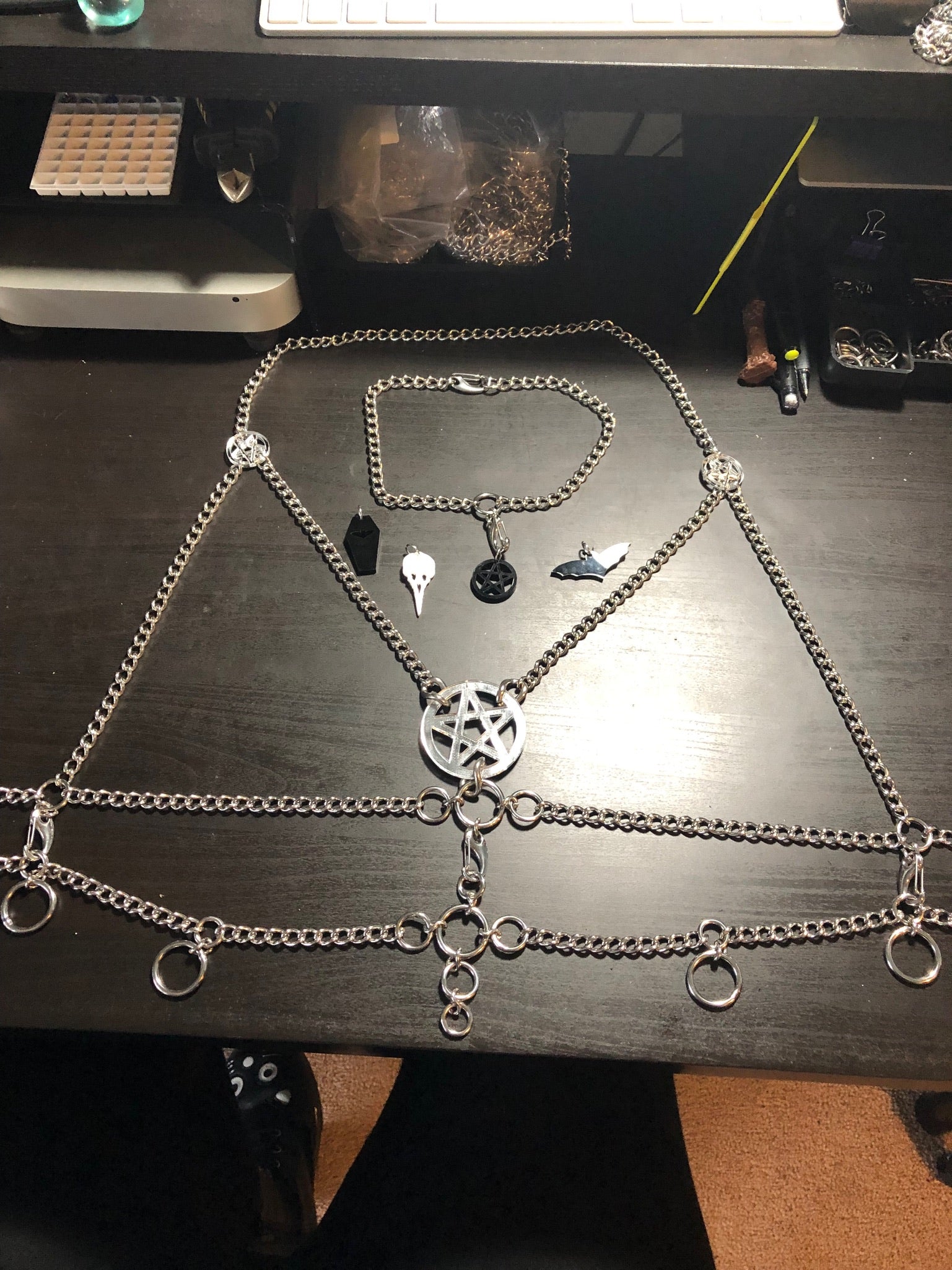 Double Layer Harness Belt, with pentagram, shown flat