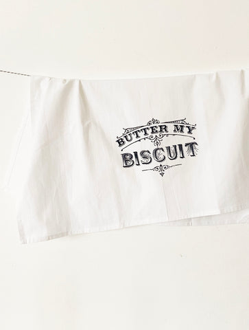 retro style funny tea towel with vintage lettering butter my biscuit cute farmhouse style