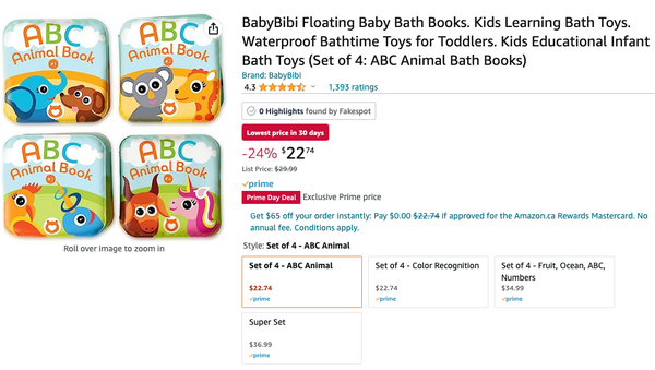 BabyBibi waterproof baby books for the bath. Amazon Prime day sale