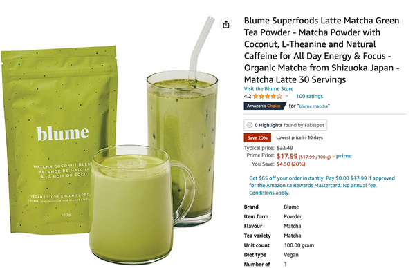 Save 20% on Blume superfood latte's for Amazon Canada's Prime Day Deals.