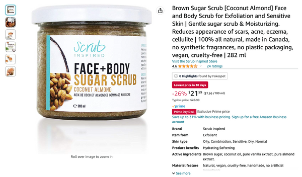 Scrub Inspired on Amazon Prime Day. Save 20% off Coconut Almond sugar scrub.
