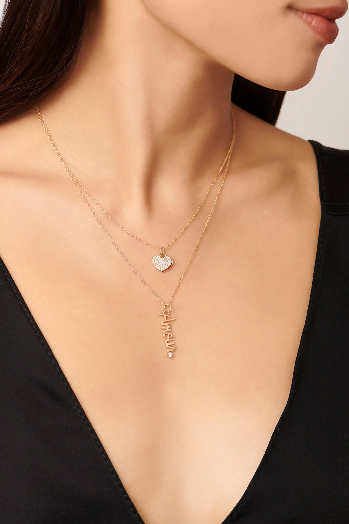 Diamond Heart with Enamel Shadow Necklace - In Stock