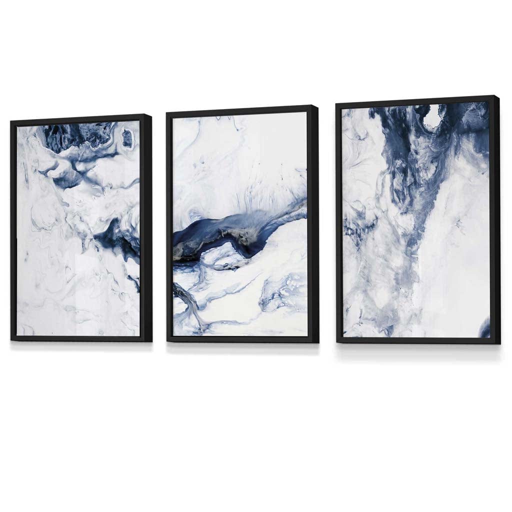 Set of 3 Navy Blue Abstract Ocean Waves Framed Wall Art – Artze Wall Art