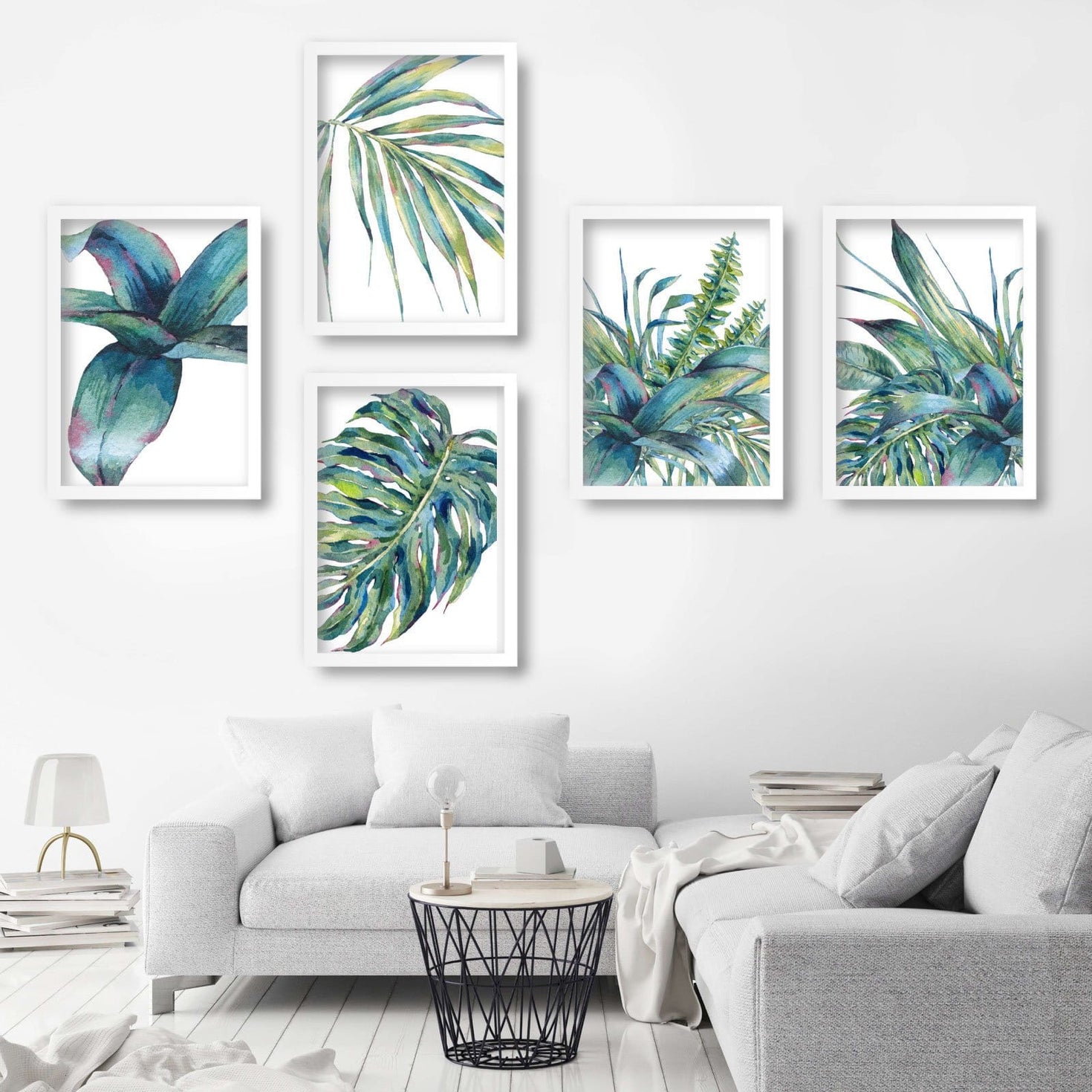 Set of 5 ORIGINAL Tropical Palm Leaf Leaves Watercolour Blue Green ...