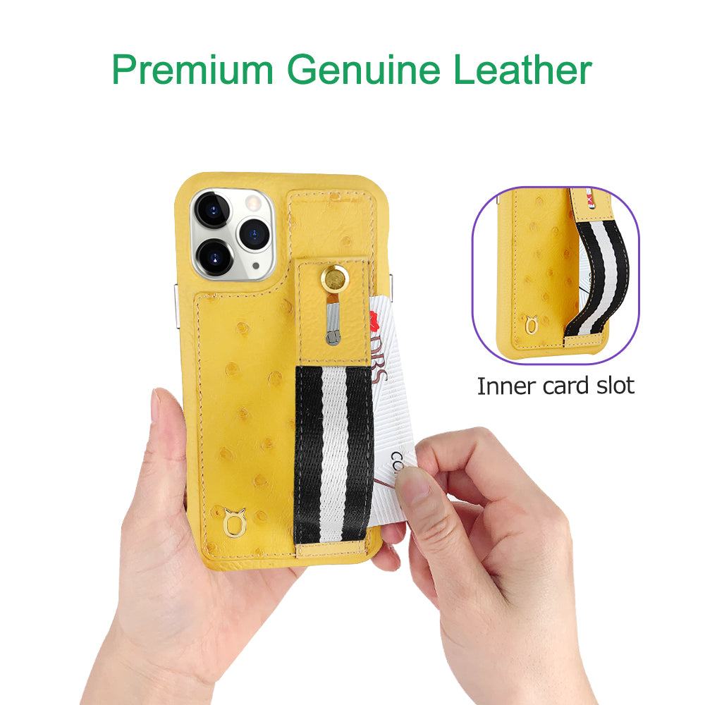 Ostrich Kickstand Leather Case iPhone 11 with stand function - Yellow